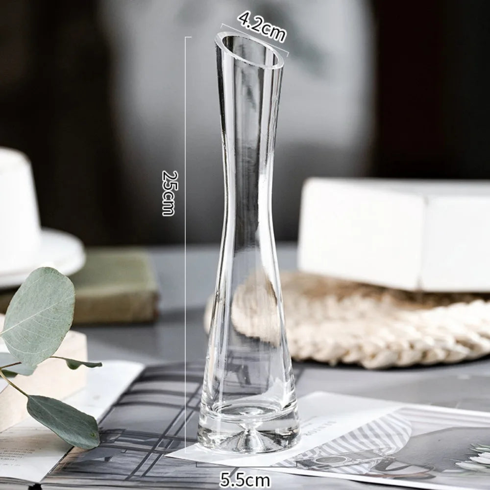 Creative European Style Transparent Glass Slanted Mouth Artistic Simple Vase Hydroponics Plant Flower Vasetable Home Decor
