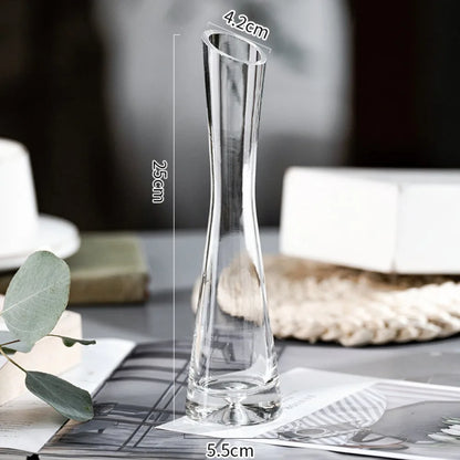 Creative European Style Transparent Glass Slanted Mouth Artistic Simple Vase Hydroponics Plant Flower Vasetable Home Decor