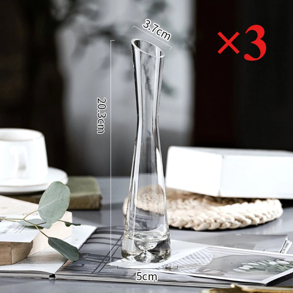 Creative European Style Transparent Glass Slanted Mouth Artistic Simple Vase Hydroponics Plant Flower Vasetable Home Decor