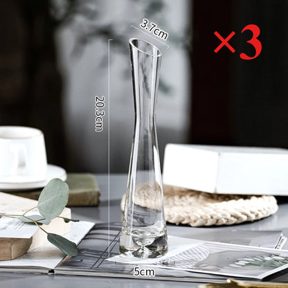 Creative European Style Transparent Glass Slanted Mouth Artistic Simple Vase Hydroponics Plant Flower Vasetable Home Decor