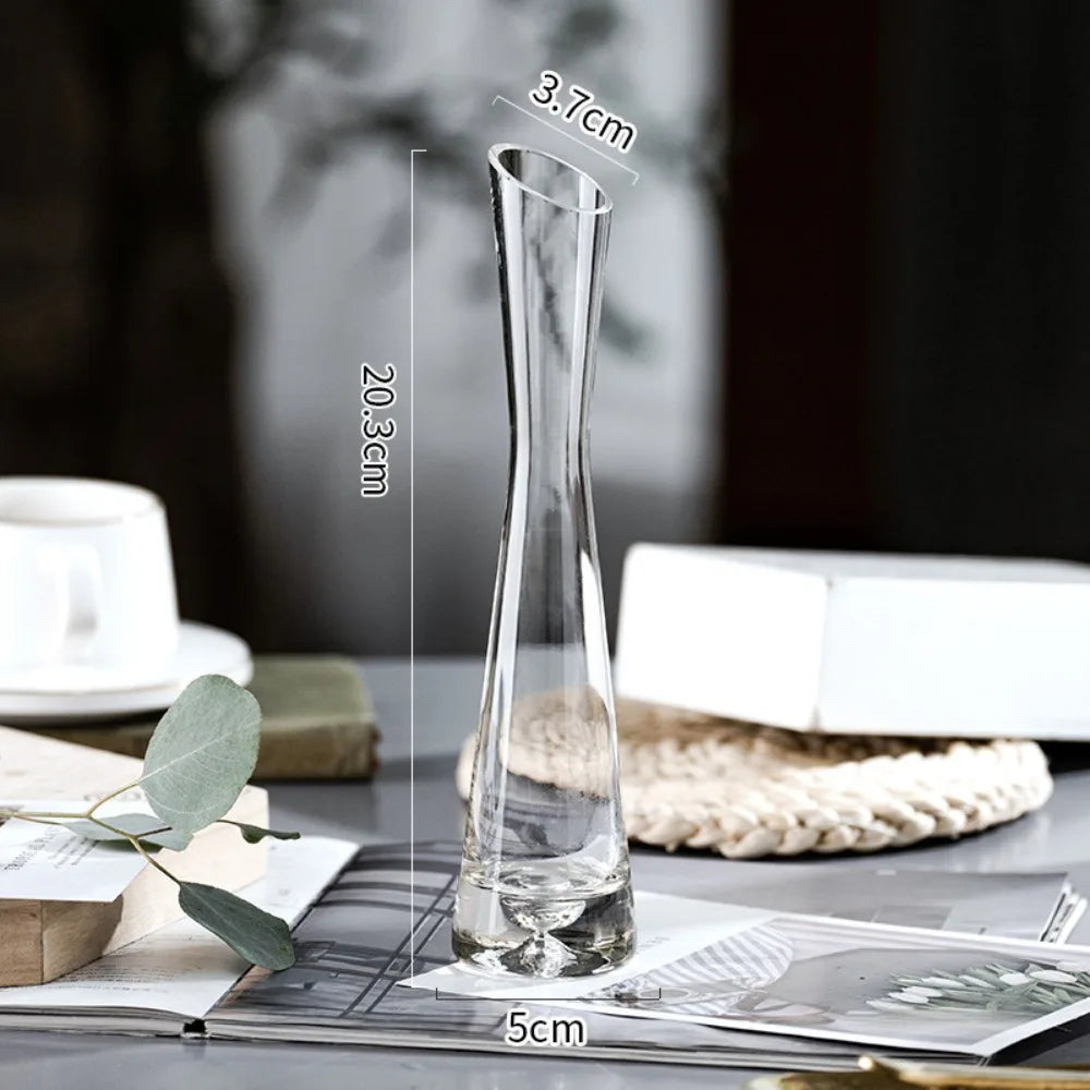 Creative European Style Transparent Glass Slanted Mouth Artistic Simple Vase Hydroponics Plant Flower Vasetable Home Decor