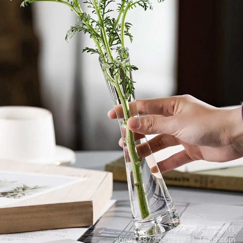 Creative European Style Transparent Glass Slanted Mouth Artistic Simple Vase Hydroponics Plant Flower Vasetable Home Decor
